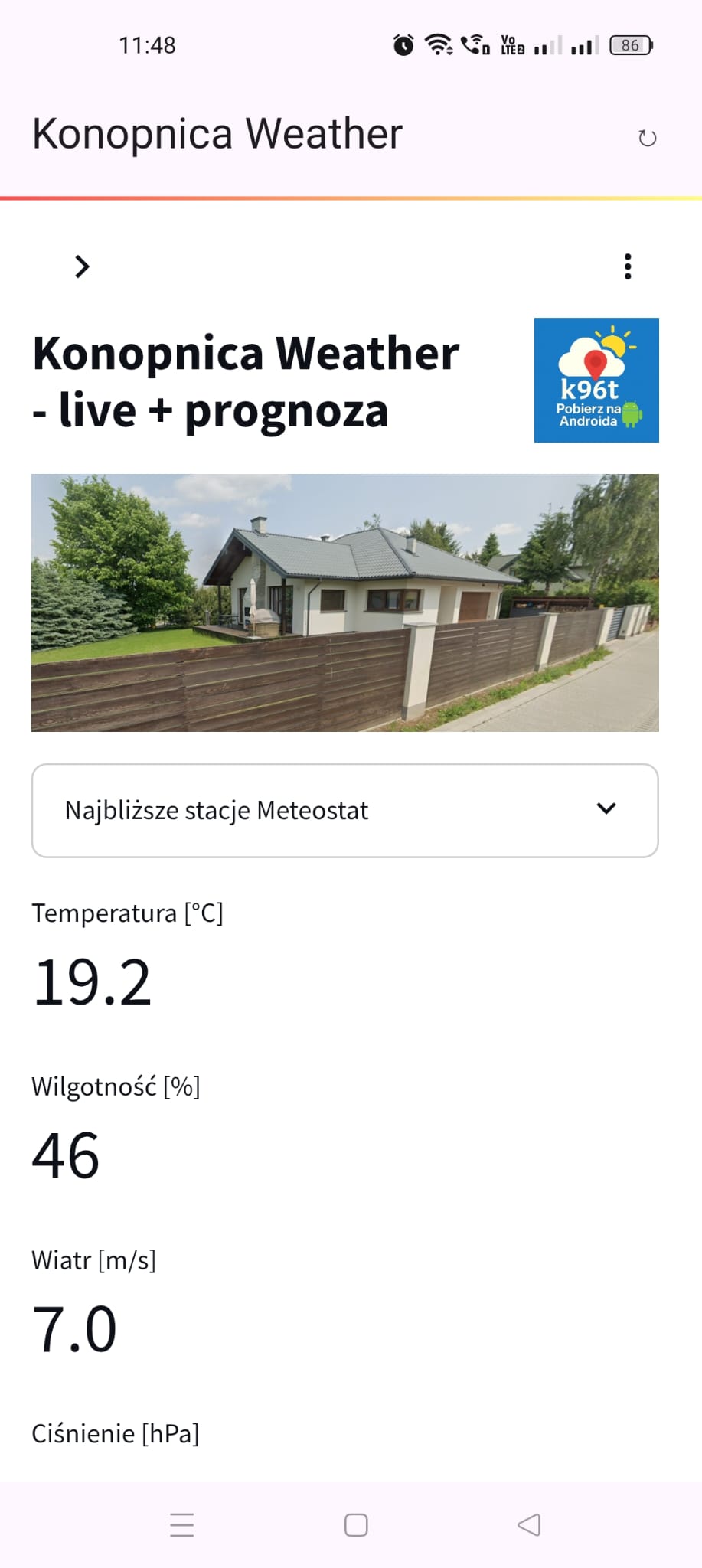 Ekran główny aplikacji pogodowej